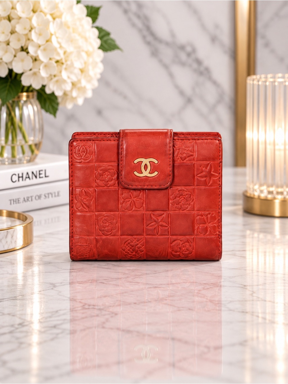 Chanel Icon Line Coral Pink Lambskin Compact Wallet Project Piece